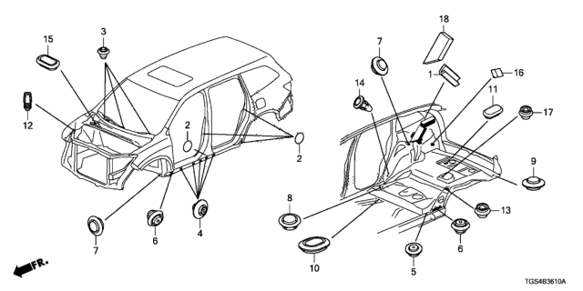 2020 Honda Passport 5 Door EXL (AWD) KA 9AT Grommet Diagram 1