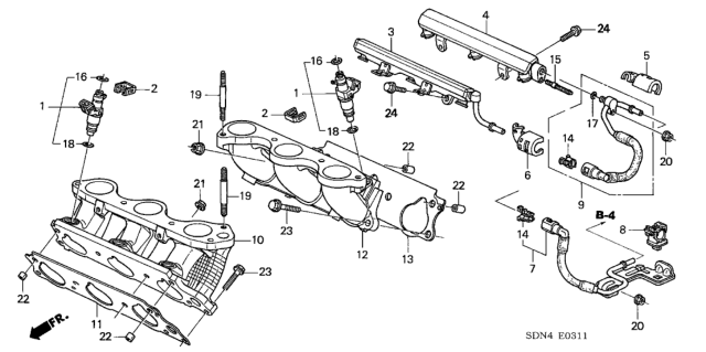 2003 Honda Accord Base, FR. Injector Diagram for 17050-RDV-J00