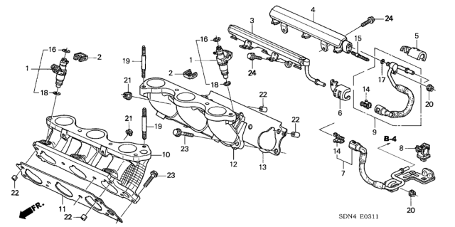 2003 Honda Accord Clip, Injector Diagram for 16451-RCA-A00