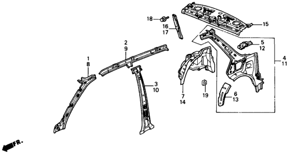 1991 Honda Civic 4 Door LX KA 4AT Inner Panel Diagram