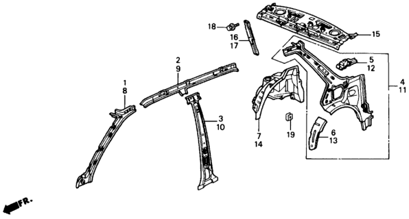 1991 Honda Civic Pillar, L. Center (Inner) Diagram for 64620-SH1-A50ZZ