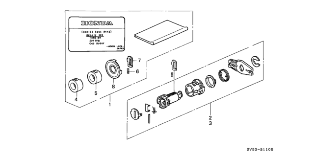 1997 Honda Accord Cylinder Kit, L. Door Diagram for 06725-SM4-305