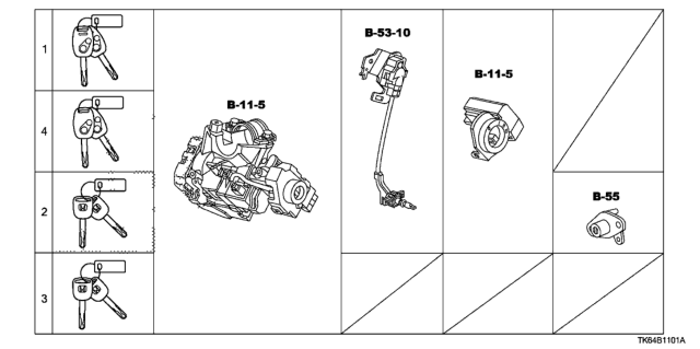 2012 Honda Fit Key Cylinder Set Diagram