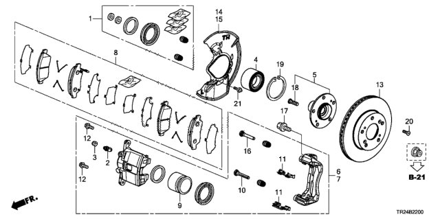 2013 Honda Civic Caliper Sub-Assembly, Right Front Diagram for 45018-TR2-A00