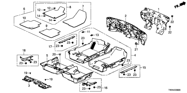 2018 Honda Accord Hybrid Carpet Assy., FR. Floor *NH900L* (DEEP BLACK) Diagram for 83301-TVA-A01ZA