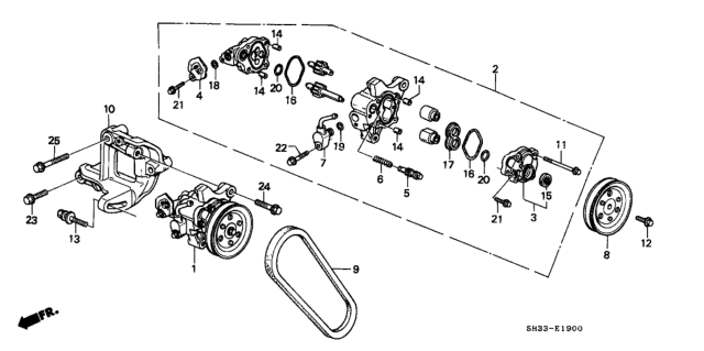 1989 Honda Civic Pump Assembly, Power Steering Diagram for 56100-PM3-030