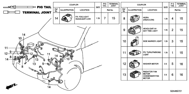 2014 Honda Pilot Electrical Connectors (Front) Diagram