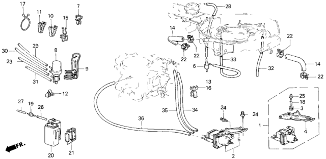 1986 Honda Civic Bracket, Vacuum Tank Diagram for 36362-PE1-670