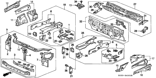 1998 Honda Civic 3 Door CX KA 4AT Front Bulkhead Diagram