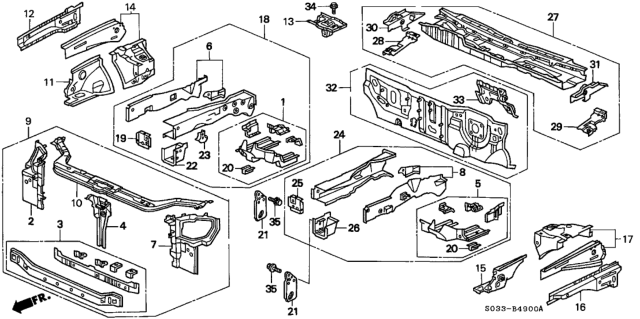 1997 Honda Civic Front Bulkhead Diagram