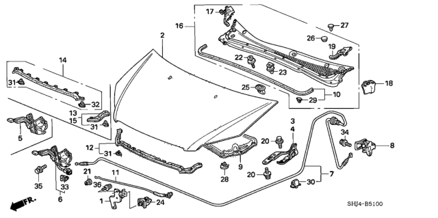 2006 Honda Odyssey 5 Door EXL-T (NAVIGATION) KA 5AT Engine Hood Diagram
