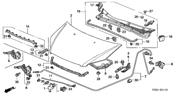 2009 Honda Odyssey Engine Hood Diagram