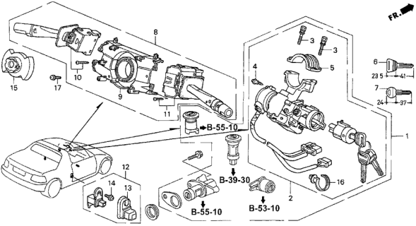 1996 Honda Del Sol Cylinder Set, Key (Service) Diagram for 06350-SR2-A70