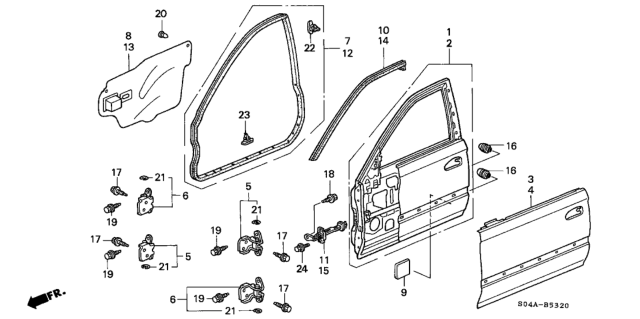 2000 Honda Civic Seal, L. FR. Door Hole Diagram for 72361-S04-E10