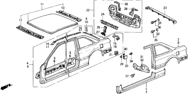 1989 Honda Accord Outer Panel Diagram