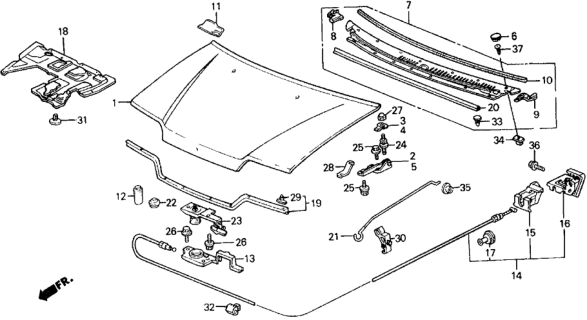 1991 Honda Civic Cowl Assy., Top Diagram for 61210-SH5-A00