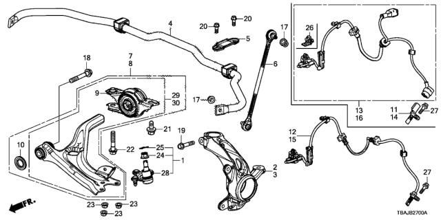 2019 Honda Civic Lower Arm Complete, Right Front Diagram for 51350-TBA-A01