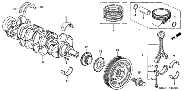 2005 Honda Accord Piston Set B (Std) Diagram for 13020-RAA-A01