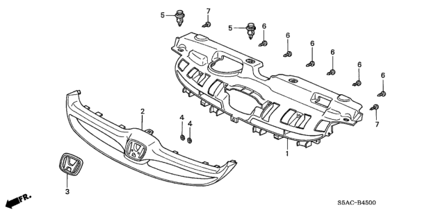 2005 Honda Civic Molding, FR. Grille *B96P* (ETERNAL BLUE PEARL) Diagram for 71122-S5A-A00ZC