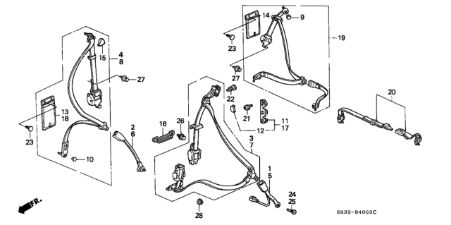 1991 Honda Civic 3 Door STD KL 4MT Seat Belt Diagram
