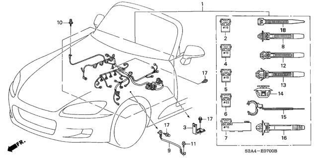 2000 Honda S2000 Wire Harness, Engine Diagram for 32110-PCX-A00