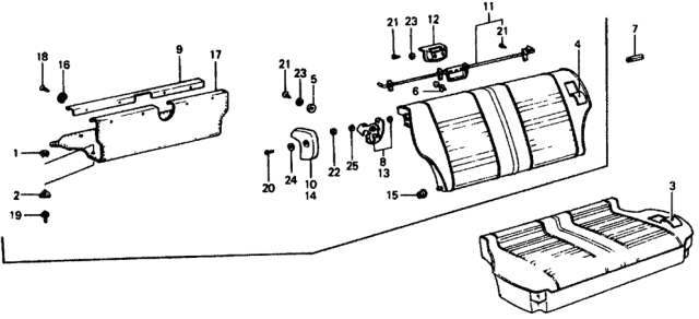 1979 Honda Civic 3 Door ** (1200) ** 4MT Rear Seat Components Diagram