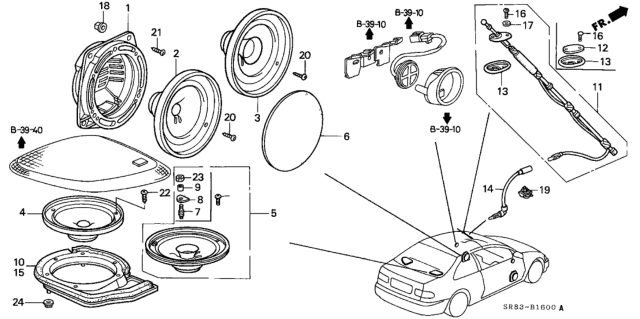 1994 Honda Civic Spacer, R. RR. Speaker (6.5 In) Diagram for 39175-SR8-J00