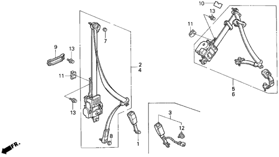 1992 Honda Prelude Seat Belt Set, Right Rear (Graphite Black) Diagram for 04824-SS0-A01ZB