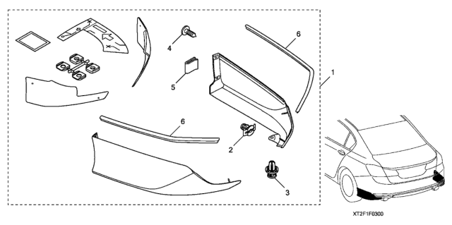 2016 Honda Accord Rear Udby Spoiler Nh-830M Diagram for 08F03-T2F-191