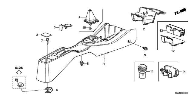 2009 Honda Fit Console, Center *NH167L* (GRAPHITE BLACK) Diagram for 83401-TF0-G01ZA