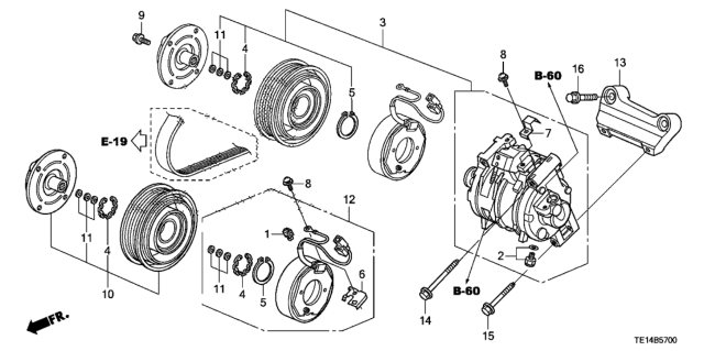 2012 Honda Accord 2 Door EX-L KA 5AT A/C Compressor Diagram