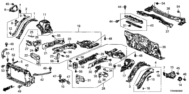 2020 Honda Clarity Plug-In Hybrid Member Comp R, FR. Diagram for 60610-TRV-305ZZ