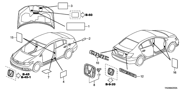 2015 Honda Civic Emblems - Caution Labels Diagram