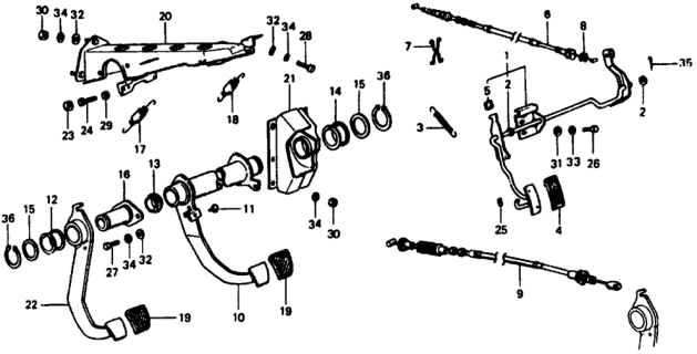 1978 Honda Civic Bracket, Pedal Diagram for 46590-634-672