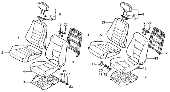 1990 Honda Civic 4 Door EX KA 4AT Front Seat Diagram