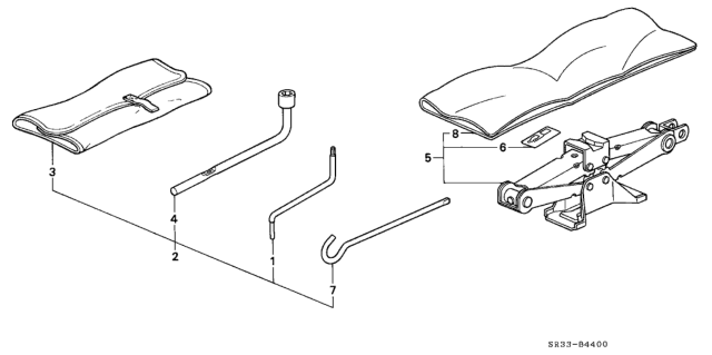 1994 Honda Civic 3 Door SI (ABS) KA 5MT Tools - Jack Diagram