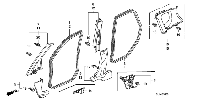 2007 Honda Fit Garnish Assy., R. FR. Pillar *NH220L* (CLEAR GRAY) Diagram for 84101-SLN-A01ZA