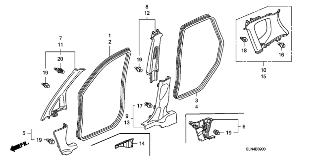 2007 Honda Fit Garnish Assy., L. Center Pillar (Upper) *YR244L* (LIGHT TITANIUM) Diagram for 84161-SLN-A01ZB