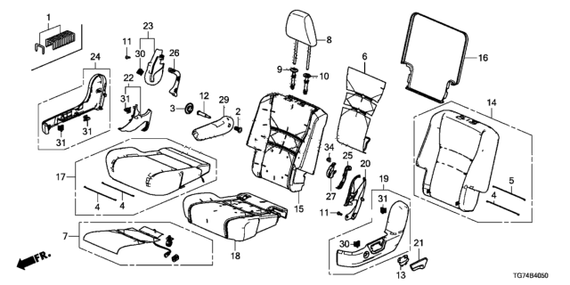 2018 Honda Pilot Cover Assembly, Driver Side Middle Seat-Back Trim (Deep Black) Diagram for 81721-TG7-A81ZB