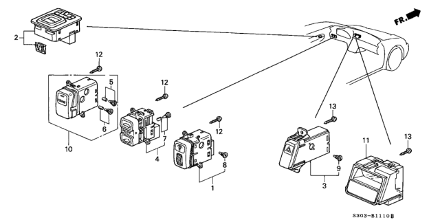 1997 Honda Prelude Clock Assy., Digital Diagram for 39700-S30-003