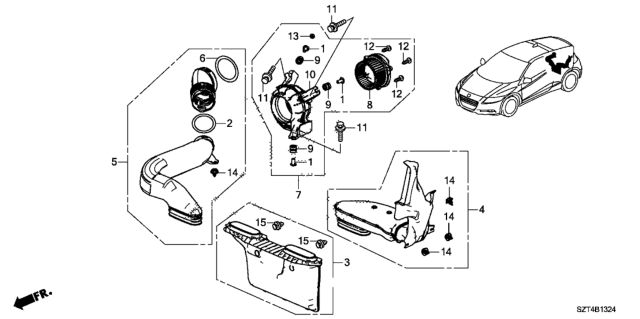 2011 Honda CR-Z Duct Assy., FR. Air Diagram for 1J630-RTW-003