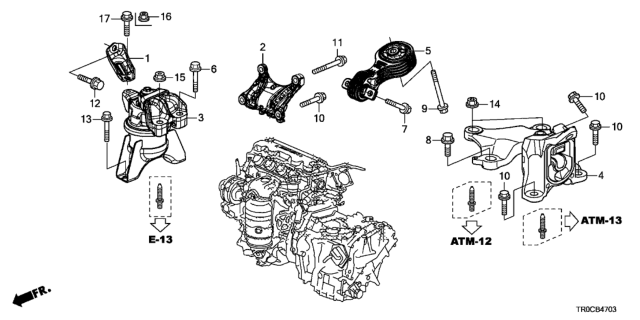 2014 Honda Civic Engine Mounts (1.8L) (CVT) Diagram