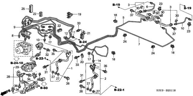 2003 Honda Insight Brake Lines (ABS) (CVT) Diagram