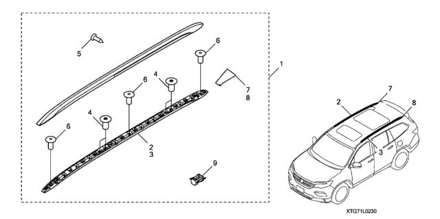 2020 Honda Pilot 5 Door LX (2WD/SENSING) KA 6AT Roof Rails- Silver Diagram