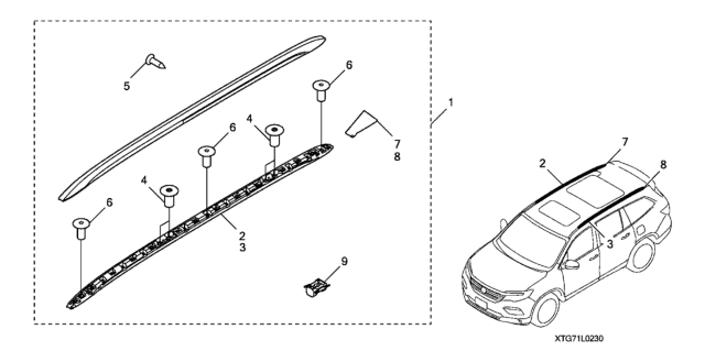 2021 Honda Pilot Roof Rails- Silver Diagram