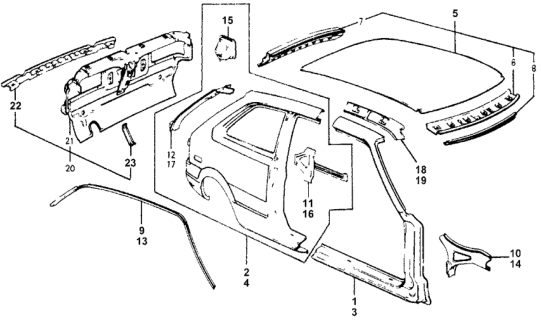 1976 Honda Accord Panel, L. RR. Side (Outer) Diagram for 70045-671-671ZZ