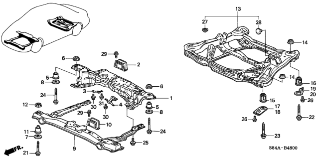 2002 Honda Accord Sub-Frame Assembly, Rear Suspension Diagram for 50300-S84-A00