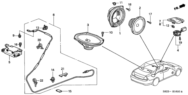 1999 Honda Accord Speaker Assembly (6"X9") (Single Cone) Diagram for 39120-S84-A11