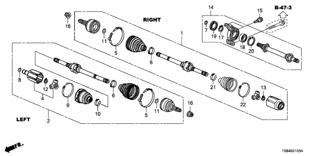 2014 Honda Civic Joint, Inboard Diagram for 44310-TR0-A11