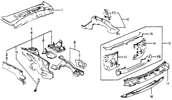 1977 Honda Accord Crossmember, Front Bulkhead Diagram for 60841-671-670ZZ